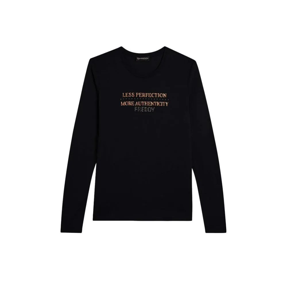 Maglia Maniche Lunghe Con Grafica Metallizzata Donna