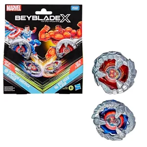 Beyblade X – Marvel Dual Pack: Captain America e Red Hulk Beyblade X – Marvel Dual Pack: Captain America e Red Hulk
