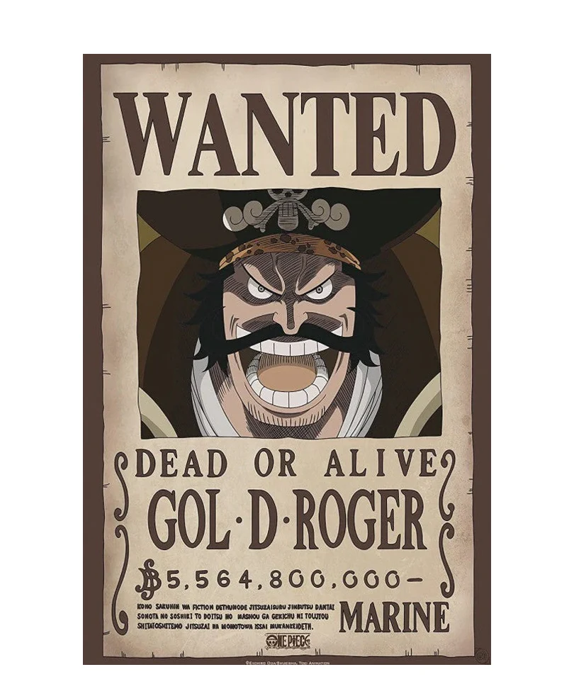 One Piece - Poster: "WANTED GOL D. ROGER" (52X38)