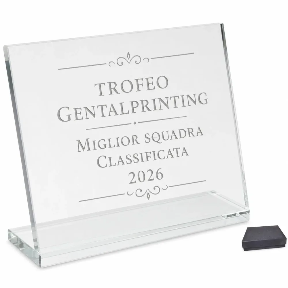 Trofeo in Cristallo Trasparente 24x19x0,8 cm F5 con Box Blu