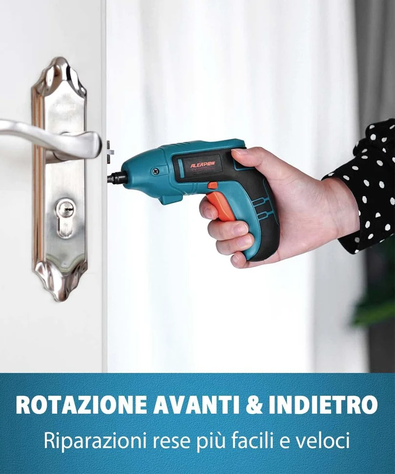 ALEAPOW Cacciavite Elettrico, 5N.m Avvitatore Elettrico Senza Fili, 9+1 Punte, 3,6 V Batteria, LED Luce, Mandrino Magnetico, Riparazione Elettrodomestici - O2 - immagine 2