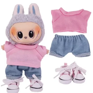 Set T-Shirt Rosa, Jeans e Scarpe Rosa per Labubu (17 cm) Set T-Shirt Rosa, Jeans e Scarpe Rosa per Labubu (17 cm)