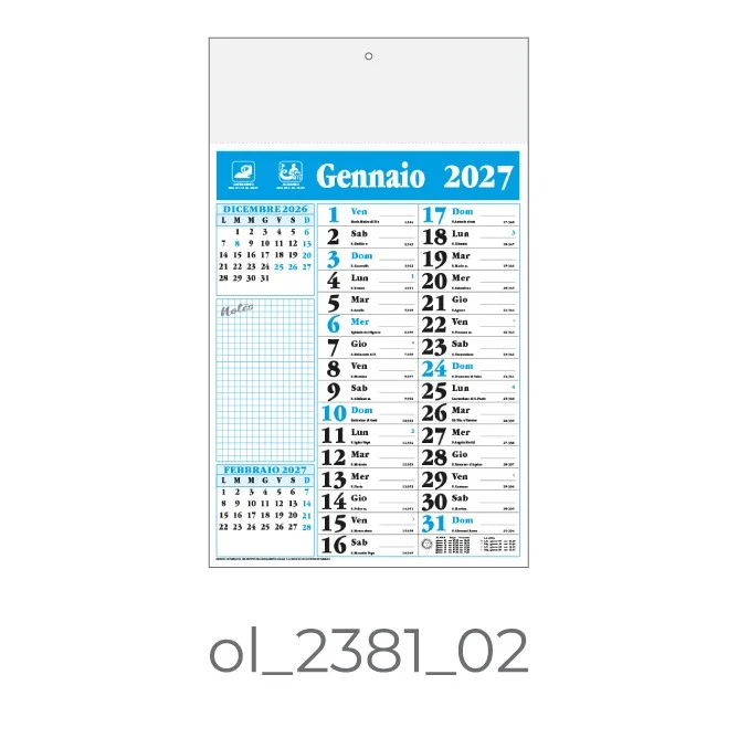 Calendario Olandese 2381-02 – 2027 da Muro Personalizzato, Area Stampa 29,2×9,4 cm, da 100 pezzi personalizzazione compresa
