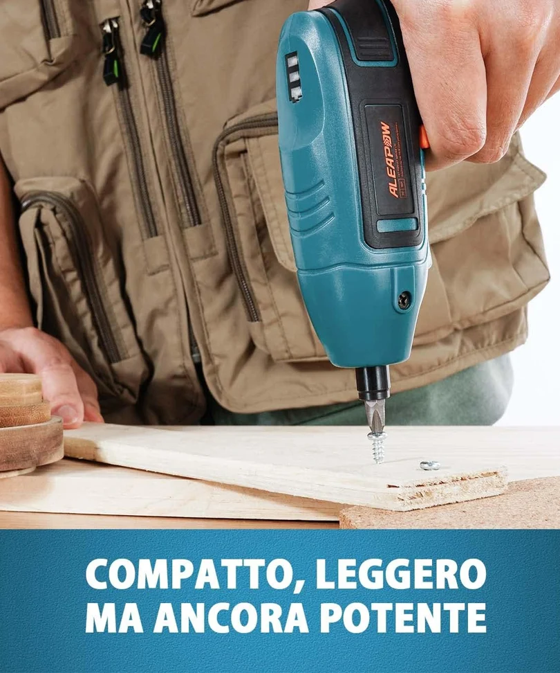 ALEAPOW Cacciavite Elettrico, 5N.m Avvitatore Elettrico Senza Fili, 9+1 Punte, 3,6 V Batteria, LED Luce, Mandrino Magnetico, Riparazione Elettrodomestici - O2 - immagine 3