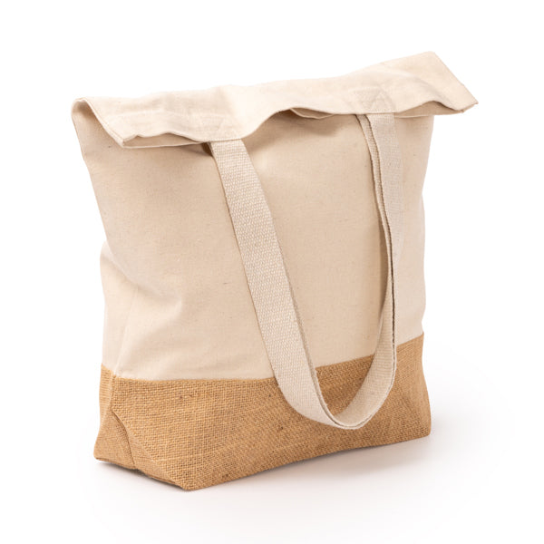 Borsa in Cotone Riciclato 330 g/m² e Juta Naturale – Manici Lunghi 70 cm Borsa in Cotone Riciclato 330 g/m² e Juta Naturale – Manici Lunghi 70 cm