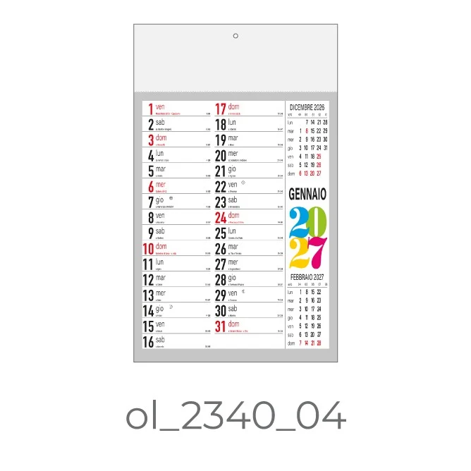 Calendario Olandese 2340-04 – 2027 da Muro Personalizzato, Area Stampa 29,2×9,4 cm, da 100 pezzi personalizzazione compresa