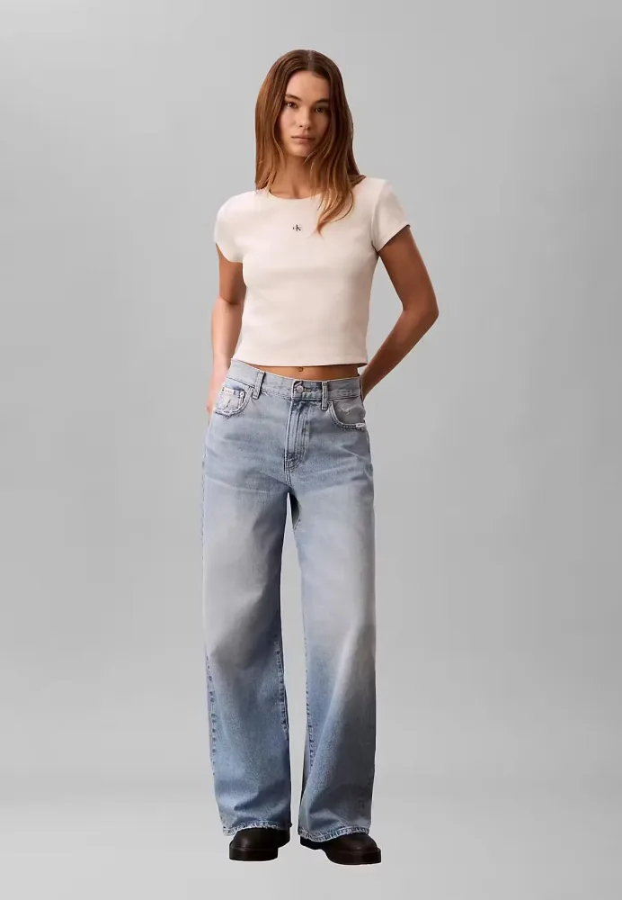 Calvin Klein T Shirt Donna A Woven Label 2x2 Rib - immagine 2