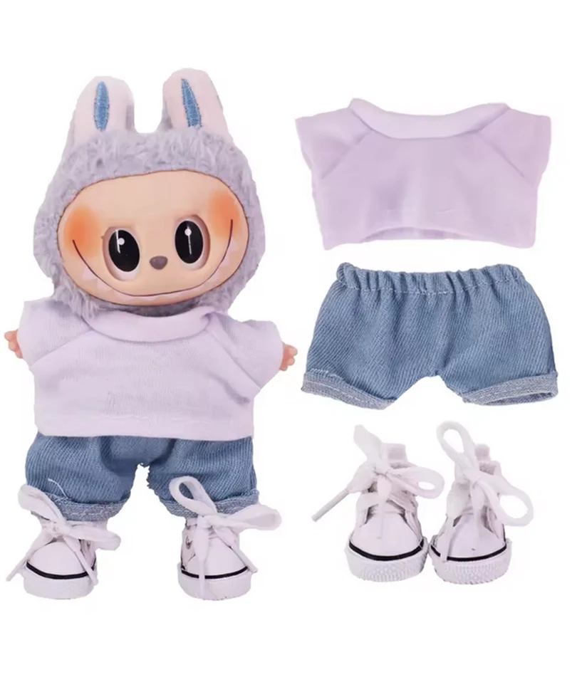 Set Outfit T-Shirt Bianca, Jeans e Scarpe Bianche per Labubu (17 cm)