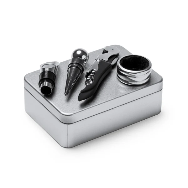 Set da Vino in Acciaio Inossidabile – Cavatappi, Taglia Capsule, Apribottiglie, Tappo e Dispenser