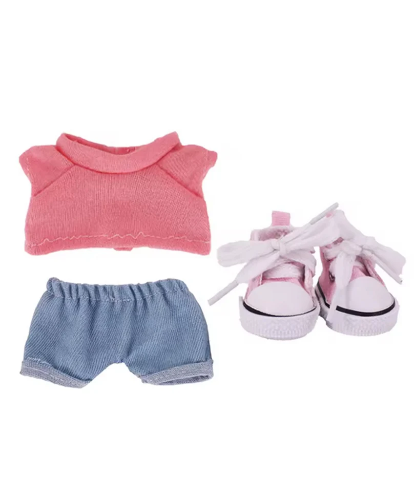 Set Outfit Maglia Salmone, Jeans e Scarpe Rosa per Labubu (17 cm)