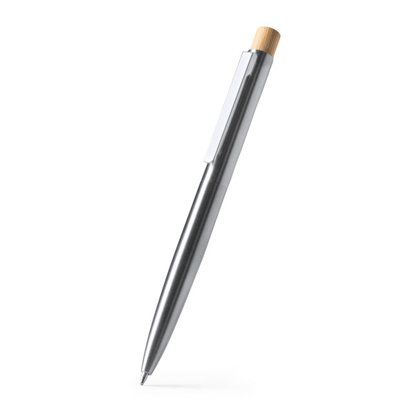 Biro in Acciaio Inox Riciclato e Bambù con Inchiostro Blu Jumbo | Astuccio Kraft