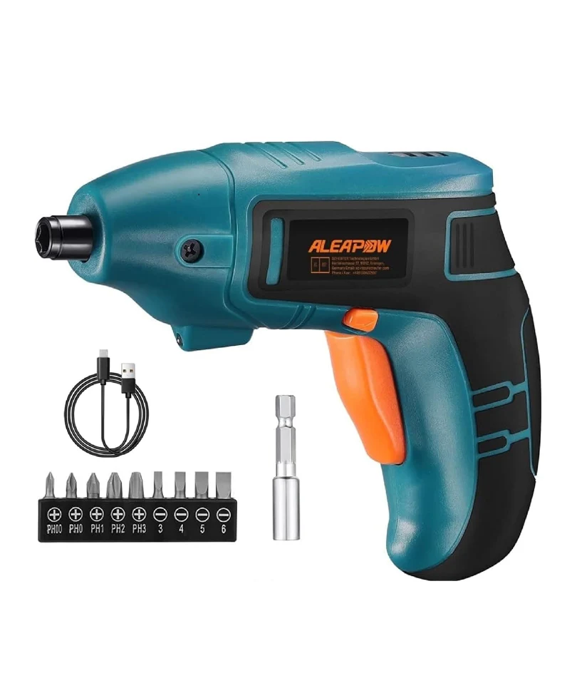 ALEAPOW Cacciavite Elettrico, 5N.m Avvitatore Elettrico Senza Fili, 9+1 Punte, 3,6 V Batteria, LED Luce, Mandrino Magnetico, Riparazione Elettrodomestici – O2