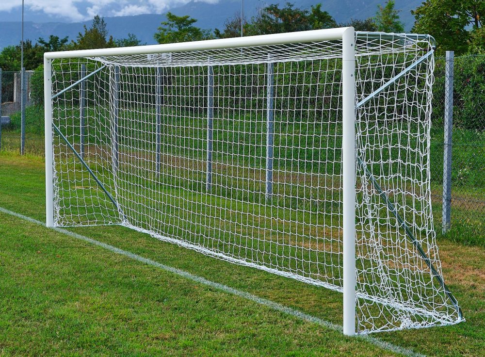 Porta da Calcio Mobile - Alluminio Tondo Ø80mm con Nervature - Calcio a 7 e 8 - 6x2m