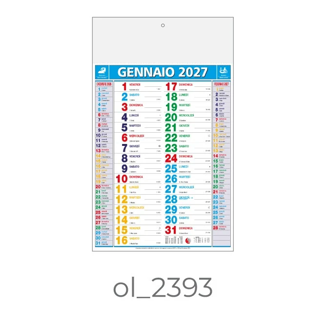 Calendario Olandese 2293 – 2027 da Muro Personalizzato, Area Stampa 29,2×9,4 cm, da 100 pezzi personalizzazione compresa