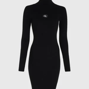 Calvin Klein Abito Donna Badge Roll Neck Sweater Dress Calvin Klein Abito Donna Badge Roll Neck Sweater Dress