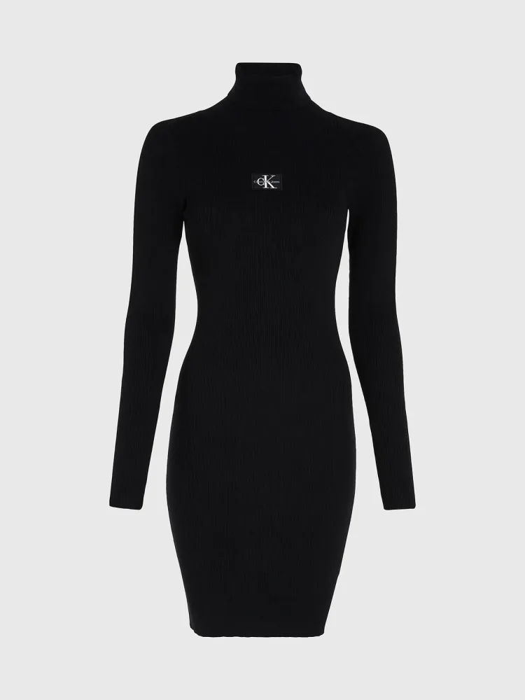 Calvin Klein Abito Donna Badge Roll Neck Sweater Dress