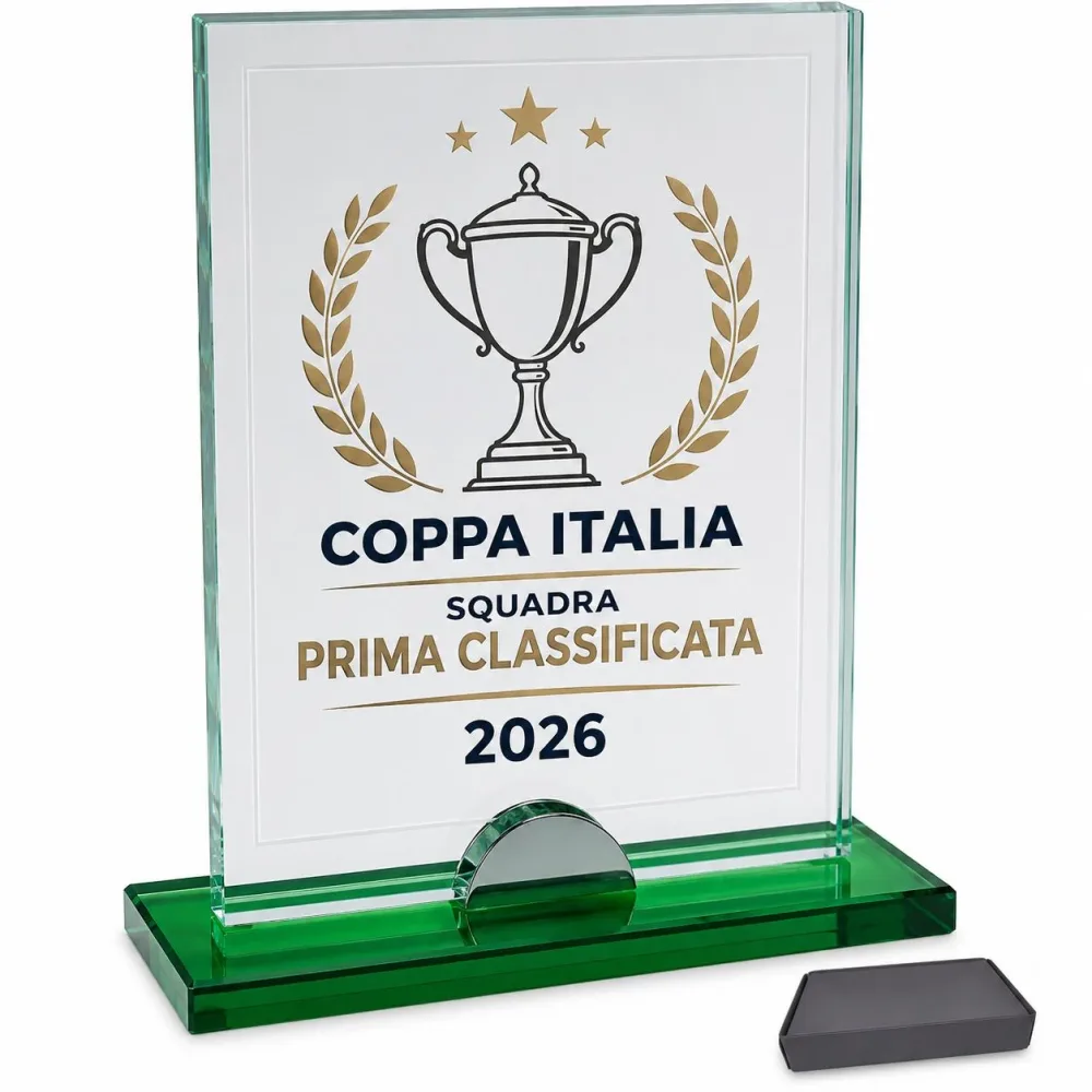 Trofeo in Cristallo Trasparente 21x26x1 cm F5 con Box Blu