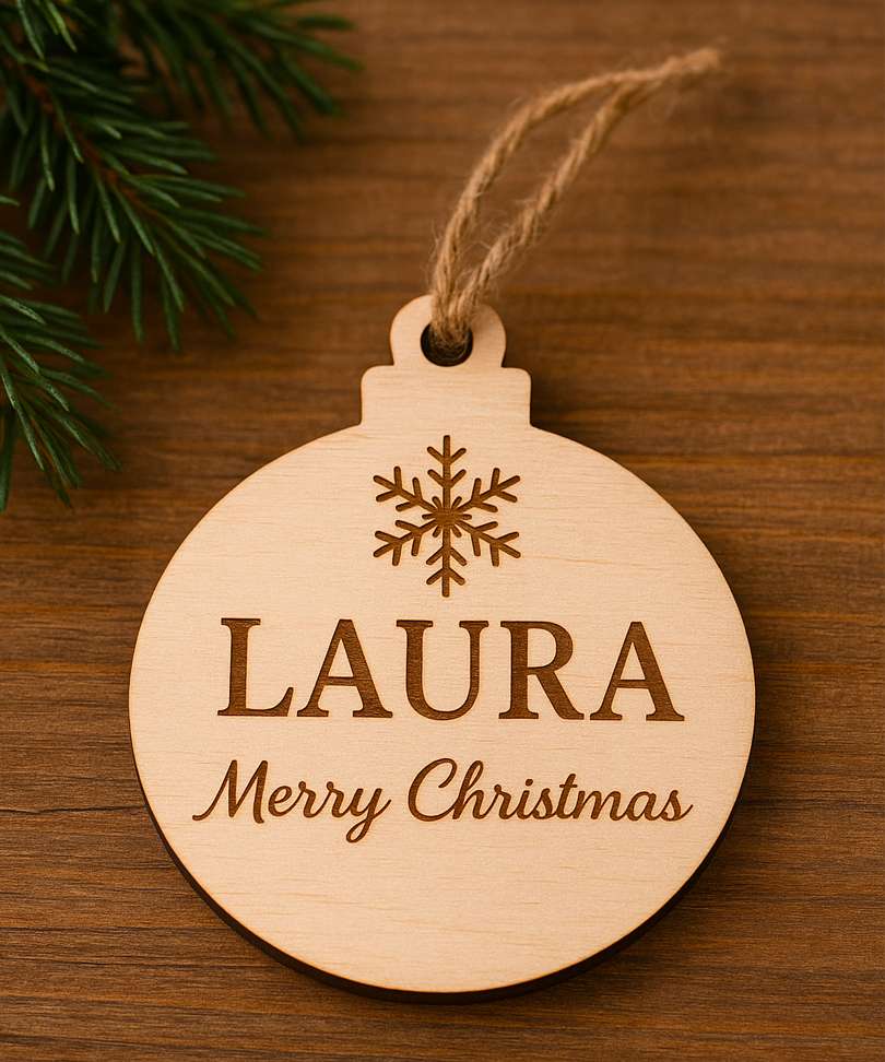 Pallina di Natale Personalizzata in Legno – Singola (incisa e intagliata)