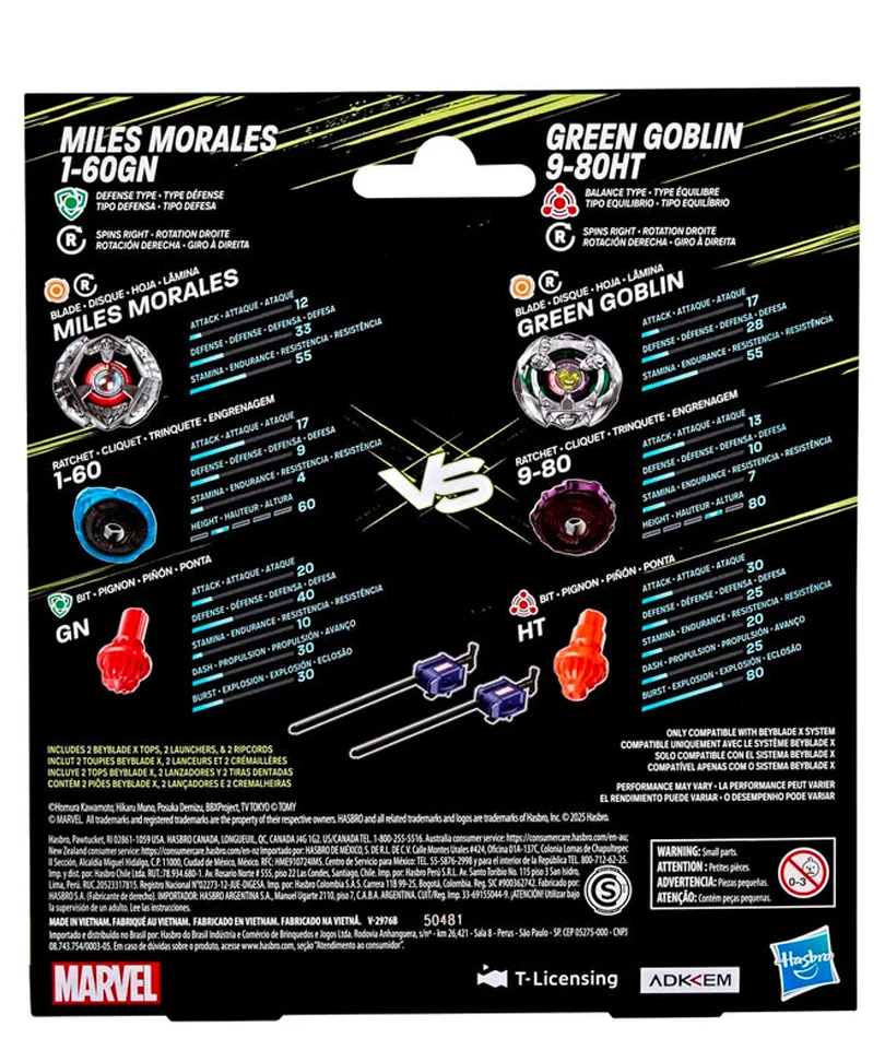 Beyblade X - Marvel Dual Pack: Miles Morales 1-60GN & Green Goblin 9-80HT - immagine 3