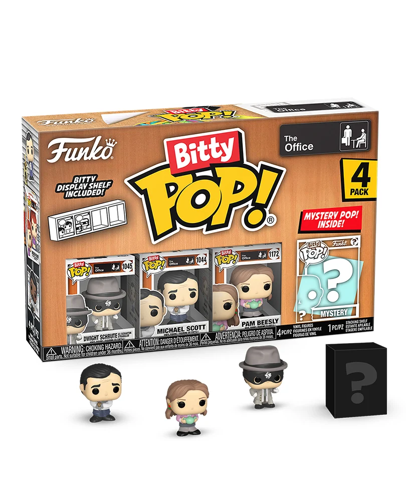 Dwight Schrute as Scranton Strangler / Michael Scott (Straight Jacket) / Pam Beesly with Teapot / Mystery Bitty (4-Pack)
