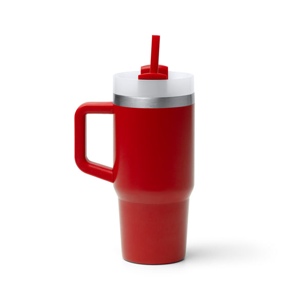 Tazza Termica in Acciaio Inox 304 Riciclato – 400 ml con Manico, Cannuccia e Coperchio - immagine 3