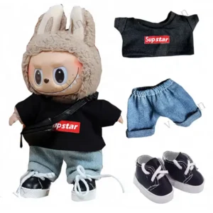 Set Maglia Nera “Supstar” e Jeans per Labubu (17 cm)