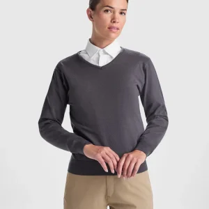 Maglione da Lavoro Donna HILUX WOMAN – Collo a V in Maglia Jersey con Coste 1×1