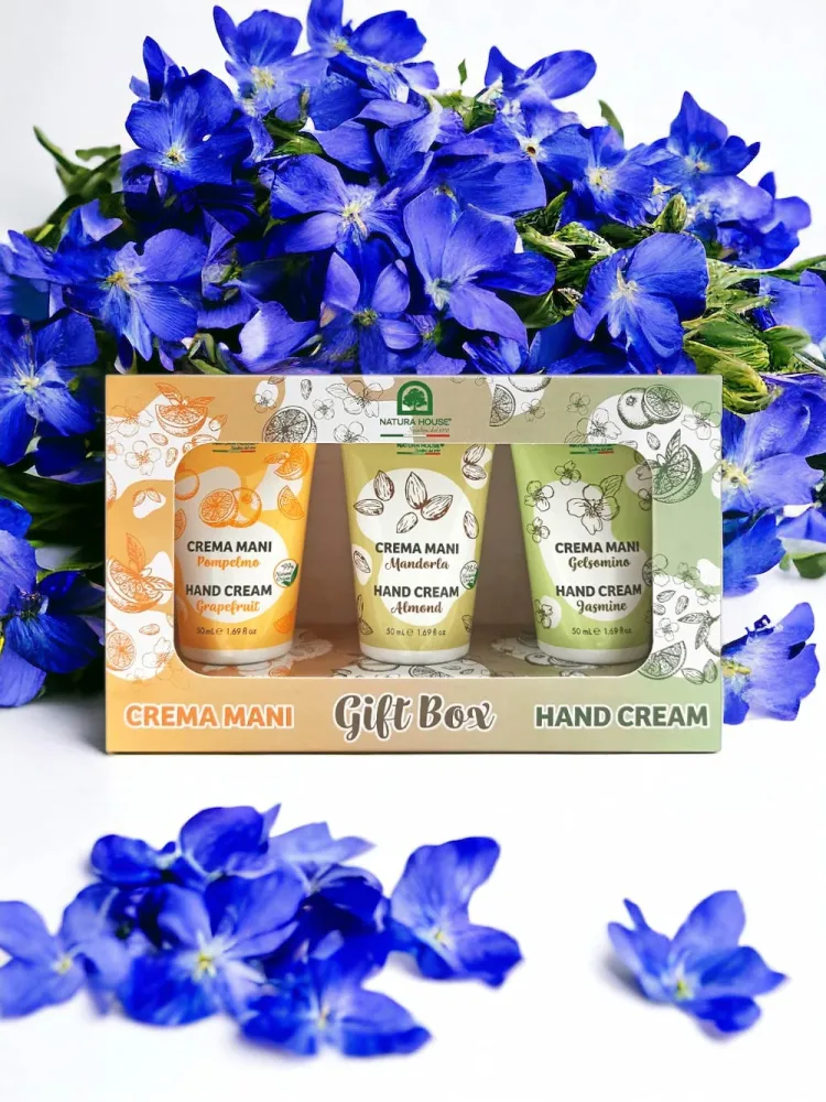 GIFT BOX TRIS CREME MANI Idratanti e Nutrienti - Gelsomino, Mandorla, Pompelmo