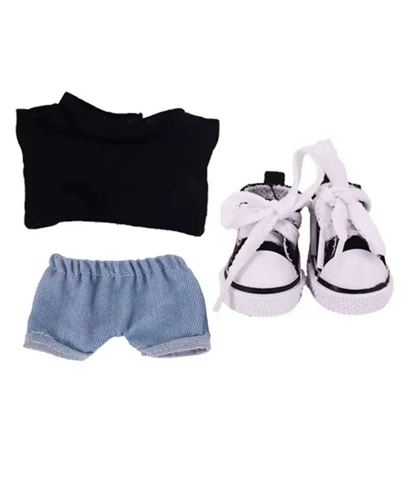Set T-Shirt Nera, Jeans e Scarpe Nera per Labubu (17 cm)