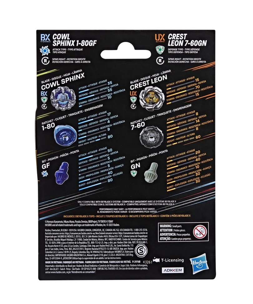 Beyblade X - Dual Pack: Cowl Sphinx 1-80GF & Crest Leon 7-60GN - immagine 3