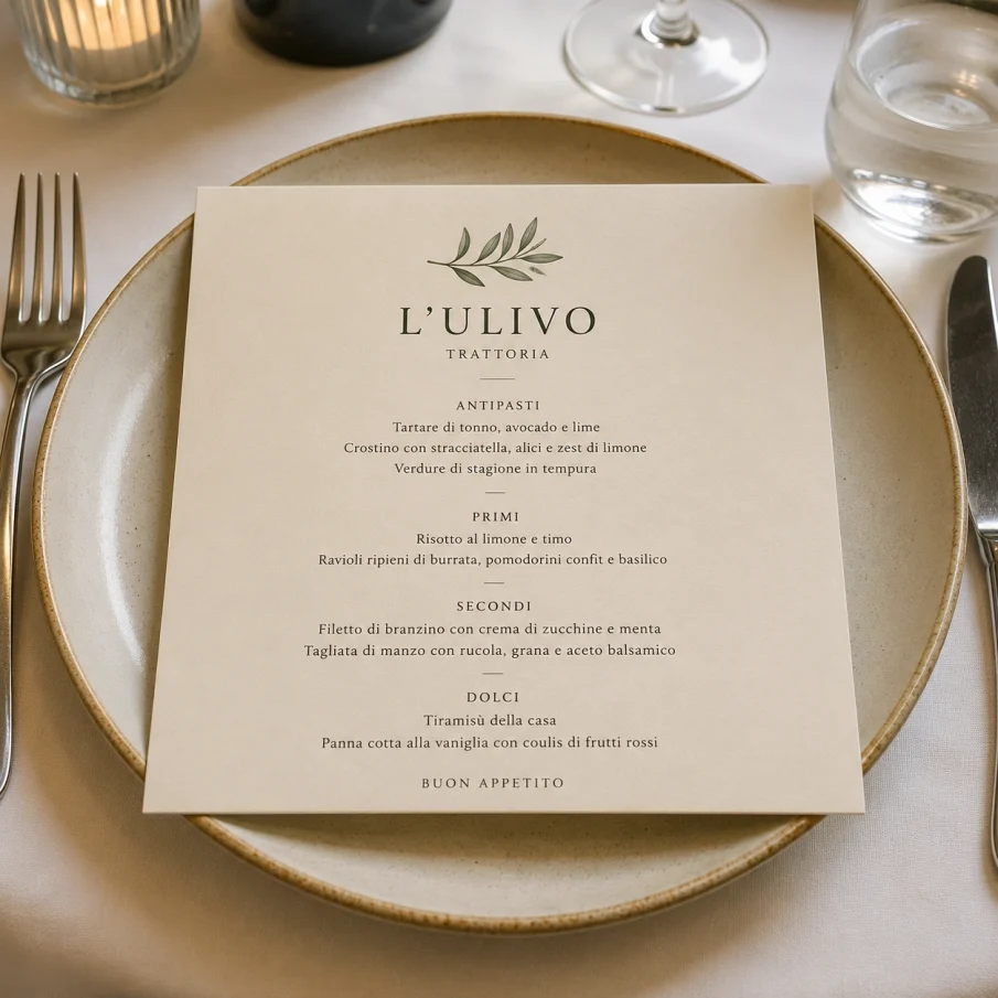 Menu Carta Plastificato 15×15 cm – Stampa Fronte/Retro – 100 pz