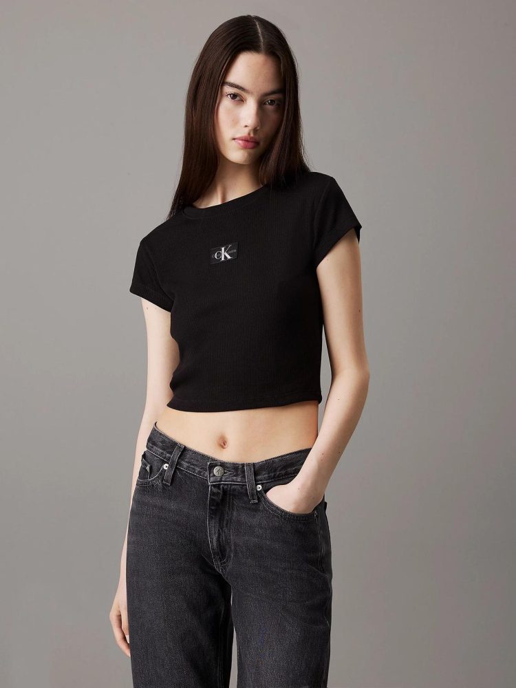 Calvin Klein T Shirt Donna Woven Label Rib Baby