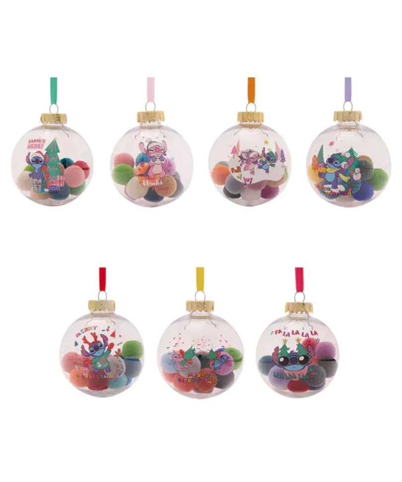 Stitch - Set of 7 Xmas Pom Poms Baubles