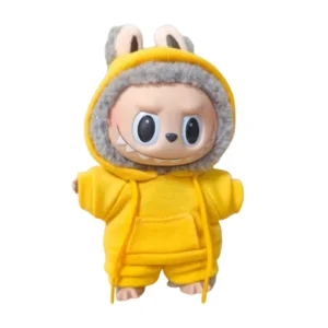 Set Outfit Felpa con Cappuccio e Pantalone Giallo per Labubu (17 cm)