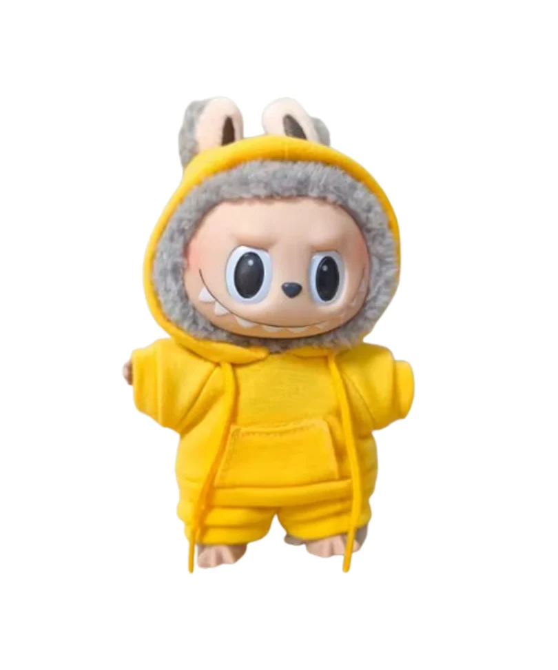 Set Outfit Felpa con Cappuccio e Pantalone Giallo per Labubu (17 cm)