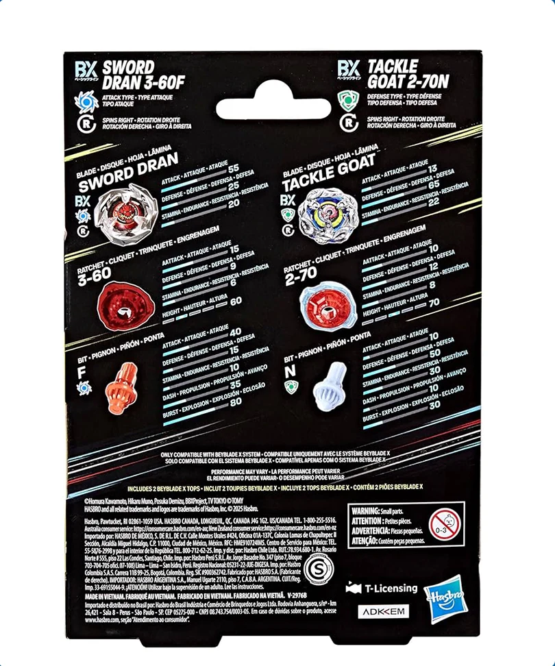 Beyblade X - Dual Pack: Sword Dran 3-60F & Tackle Goat 2-70N - immagine 3