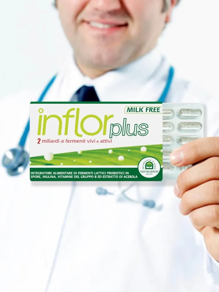 INFLOR PLUS Fermenti Lattici Probiotici in Spore vivi e attivi (2 Miliardi), prebiotico, Vitamina C e gruppo B