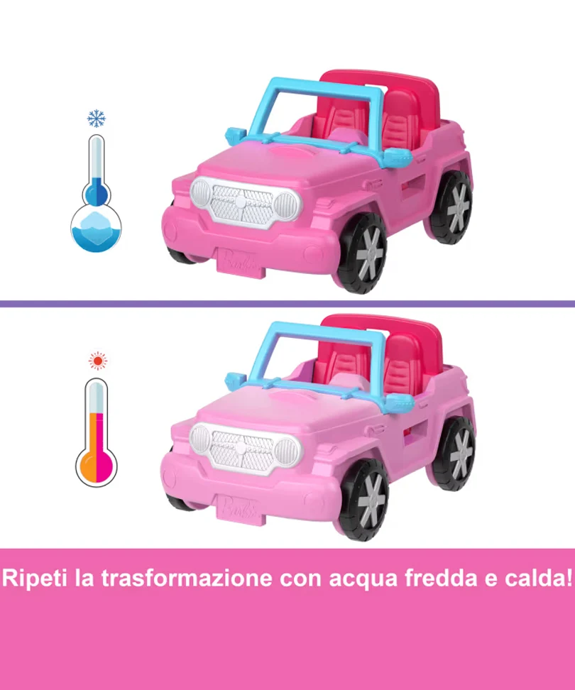 Mini Barbieland - Set con Veicolo e Bambola da 3,8 Cm, Suv Cambia Colore e Tenda - immagine 3