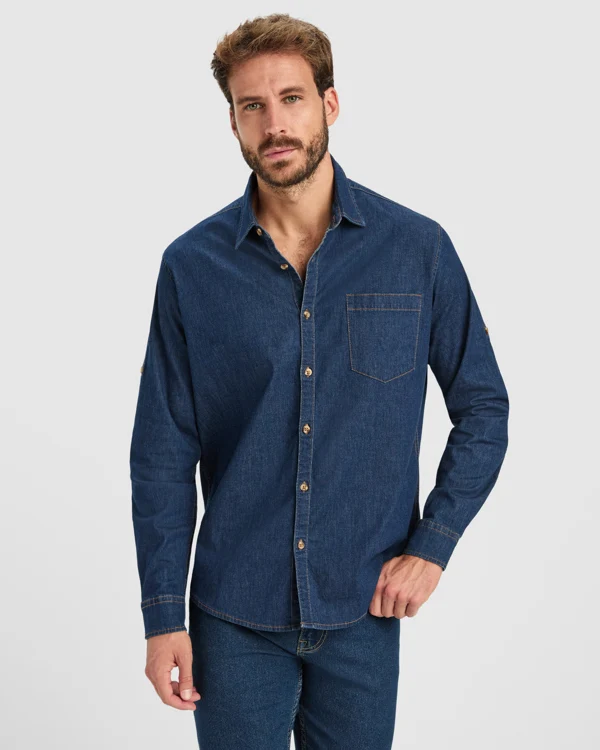 Camicia da Lavoro Denim Maniche Lunghe LUJAN – Elasticizzata con Passante Regolabile