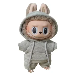 Set Outfit Felpa con Cappuccio e Pantalone Grigio per Labubu (17 cm)