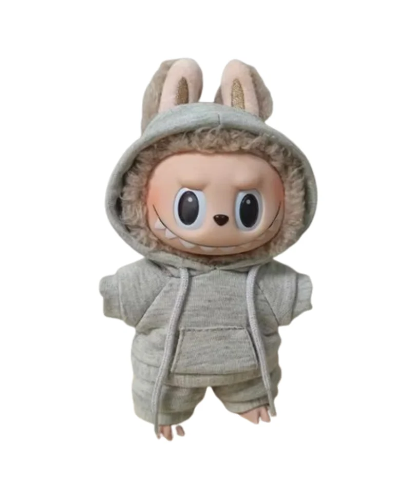 Set Outfit Felpa con Cappuccio e Pantalone Grigio per Labubu (17 cm)