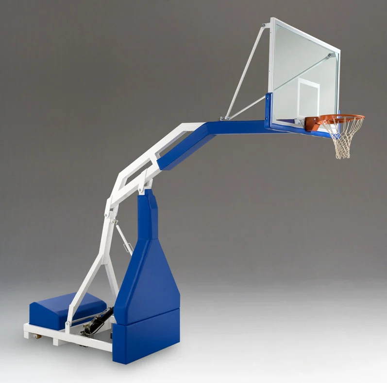 Impianto Basket Oleodinamico Manuale - Acciaio Verniciato Bianco - Tabellone Cristallo Safety 12mm - Certificato UNI-EN 1270