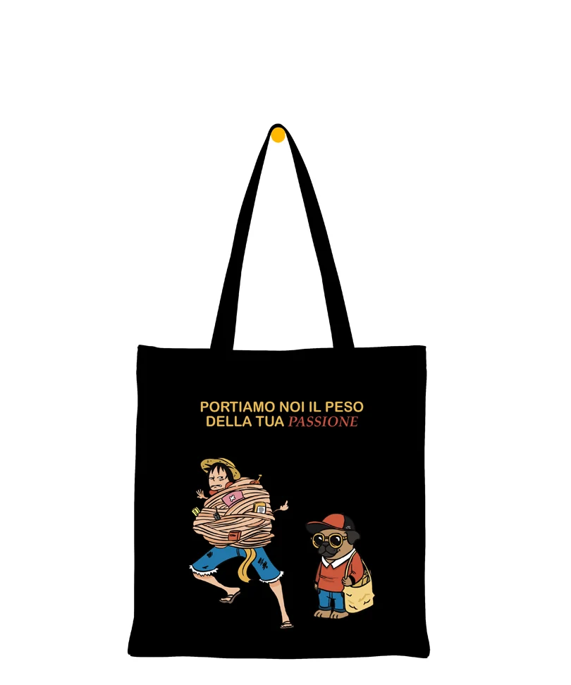 Tote Bag in Cotone Nera - Luffy & Joker