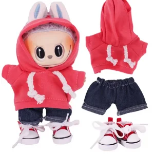 Set Felpa Rossa, Jeans e Scarpe Rosse per Labubu (17 cm) Set Felpa Rossa, Jeans e Scarpe Rosse per Labubu (17 cm)