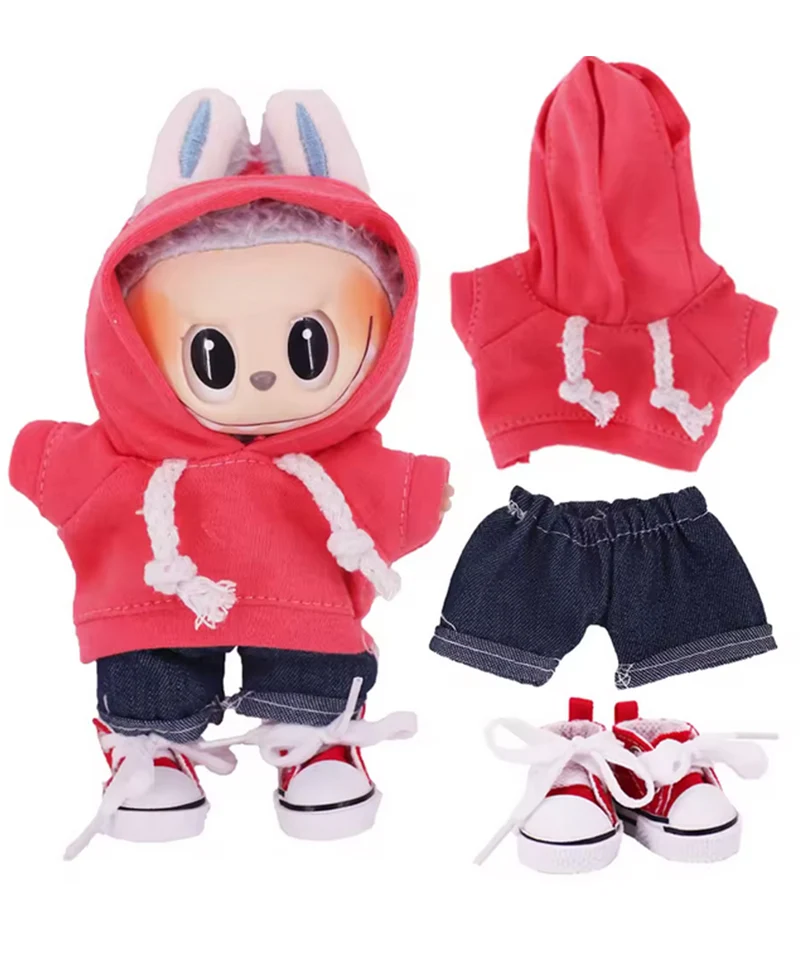 Set Felpa Rossa, Jeans e Scarpe Rosse per Labubu (17 cm)