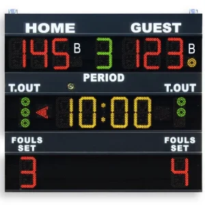 Tabellone Multisport Professionale – Tempo, Punteggio, Falli, Set, Bonus, Time-Out – 200x180x9cm, Visibilità 130m
