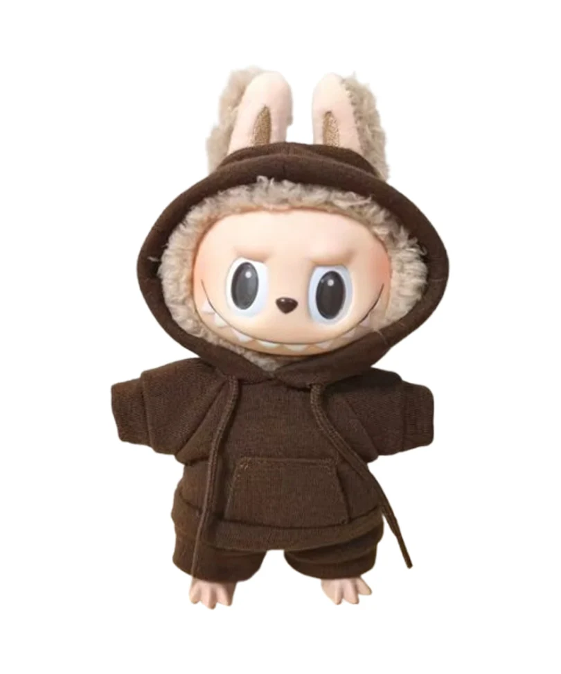 Set Outfit Felpa con Cappuccio e Pantalone Marrone per Labubu (17 cm)