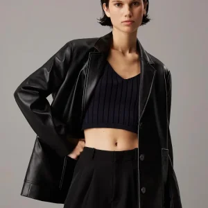 Calvin Klein Giacca Donna Faux Leather Blazer Calvin Klein Giacca Donna Faux Leather Blazer