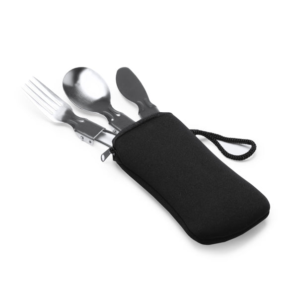 Set Posate Pieghevoli in Acciaio Inox con Custodia in Neoprene