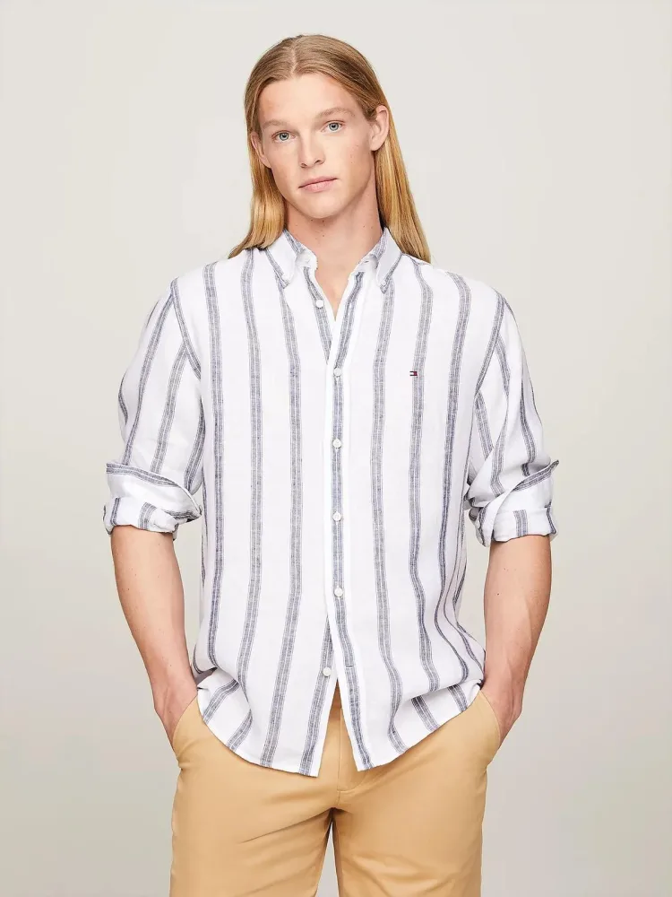 Tommy Hilfiger Camicia Uomo Linen Triple Stripe